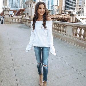 White Off The Shoulder Sweater
